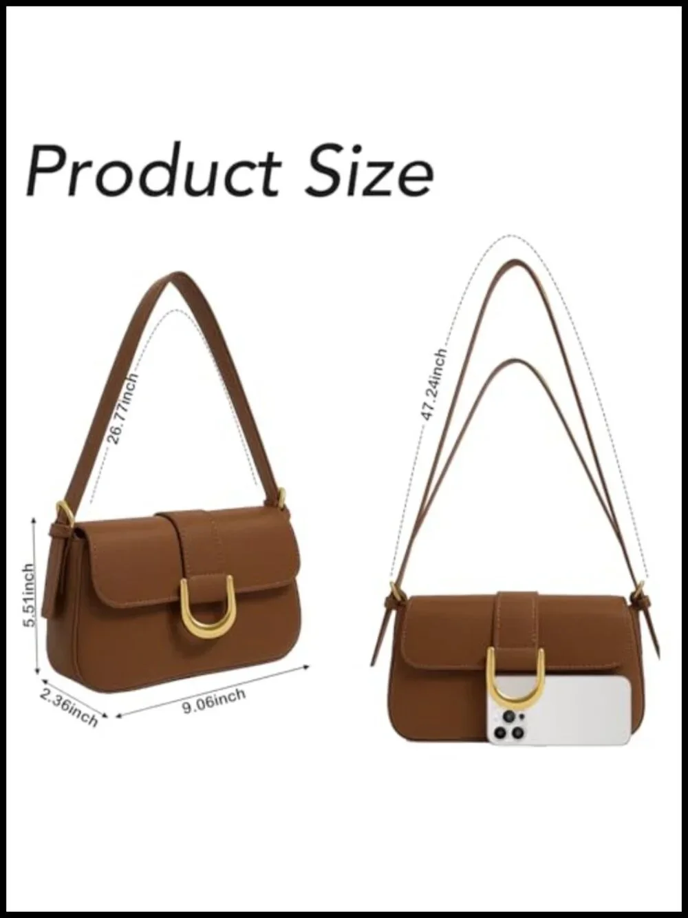 PU Leather Vintage Hobo Bag with 2 Adjustable Straps, Small Shoulder Purse